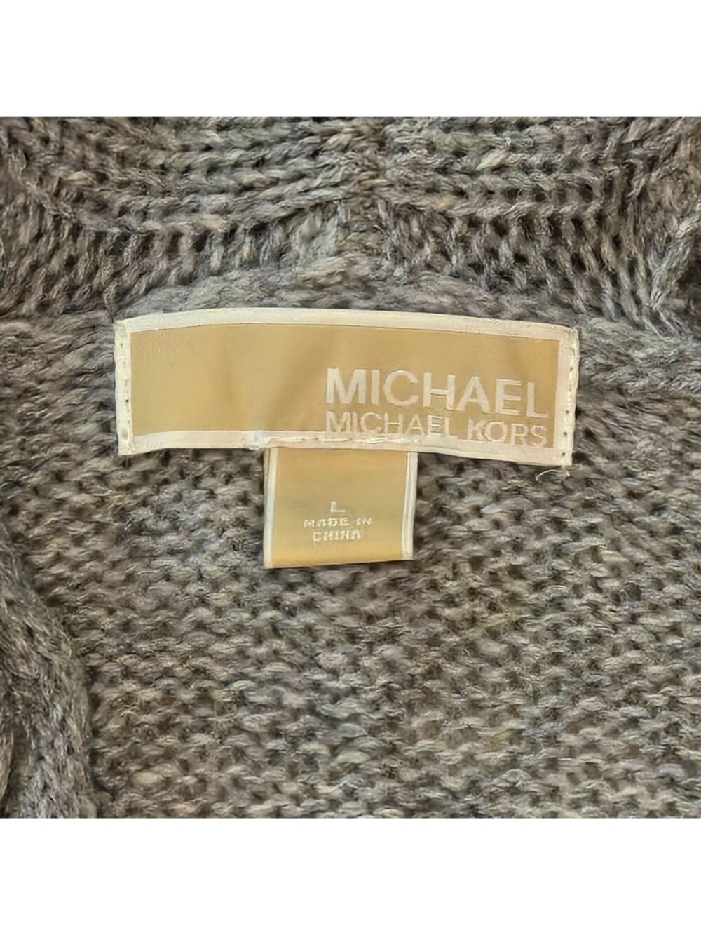 Michael Kors Womens Cable Knit Cardigan Sweater Gray LG Wool Blend Open Front - Picture 2 of 7